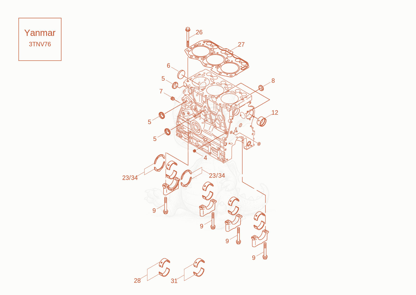 Exploded parts diagram of the cylinder block of a Wacker Neuson DW20-2, with numbered balloons
