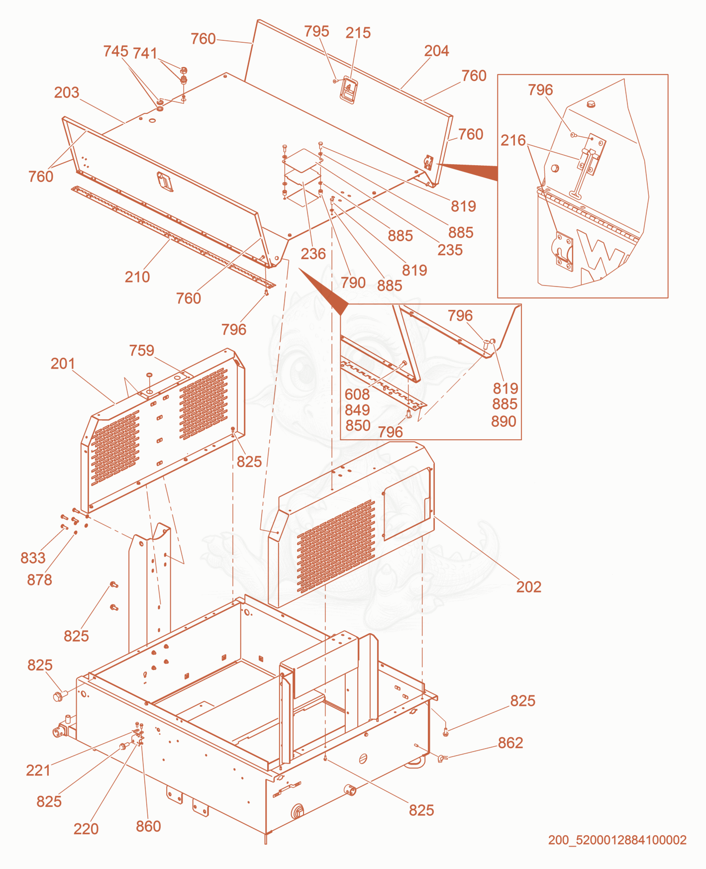 Exploded parts diagram of the Enclosure Panels of a Wacker Neuson LTW20Z3-V, with numbered balloons