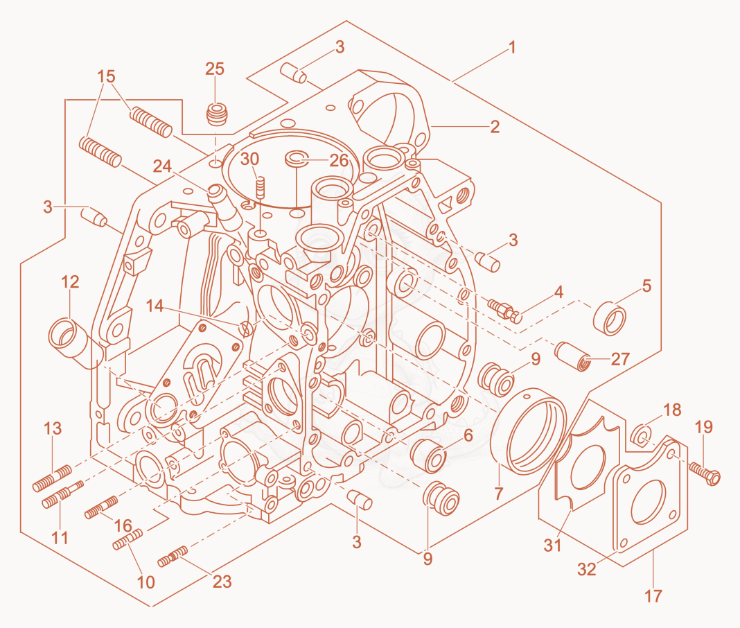 Exploded parts diagram of the Crankcase of a Wacker Neuson DPU5545HE, with numbered balloons