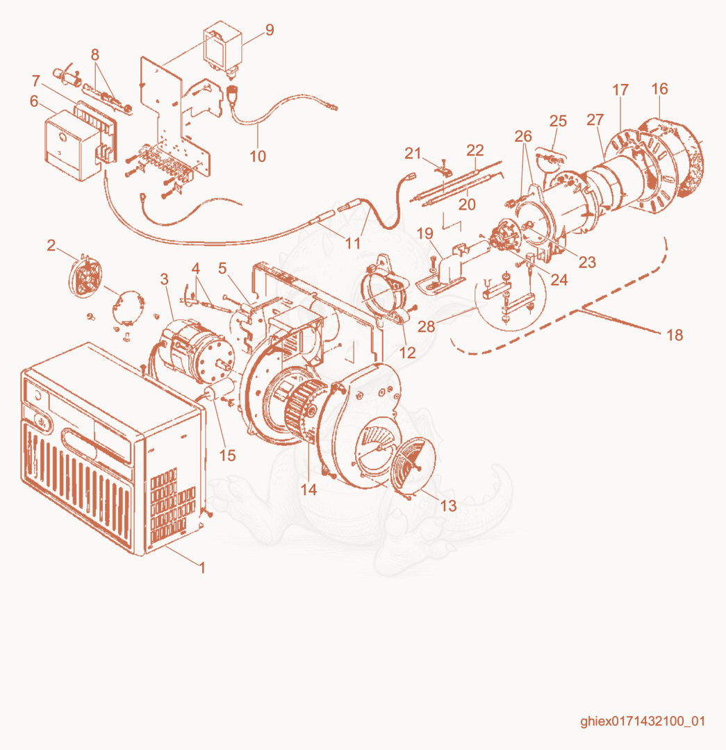 Exploded parts diagram of the Burner cpl. of a Wacker Neuson HI900G, with numbered balloons