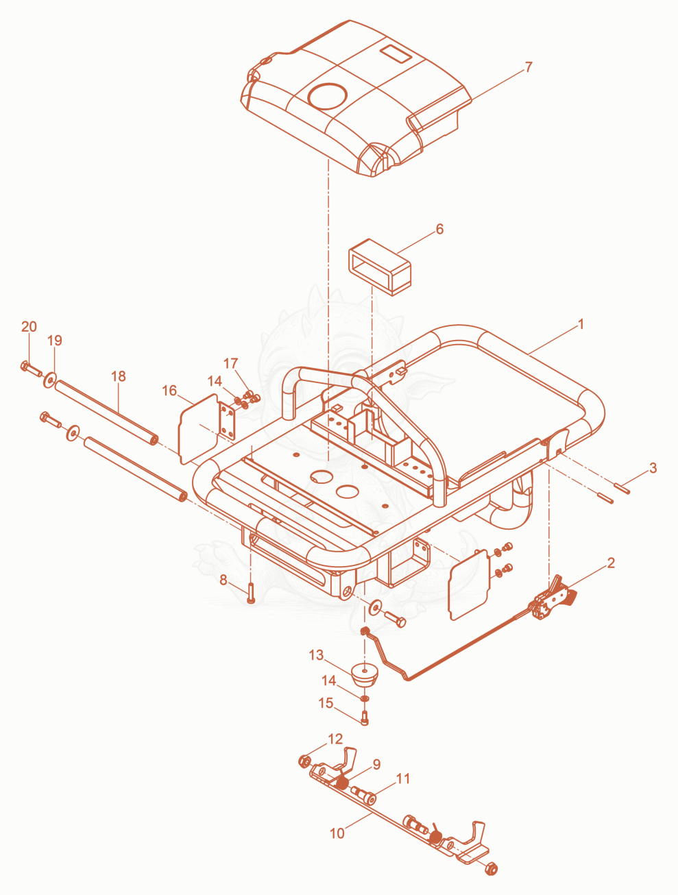 Exploded parts diagram of the Free-floating frame cpl. of a Wacker Neuson AS50, with numbered balloons