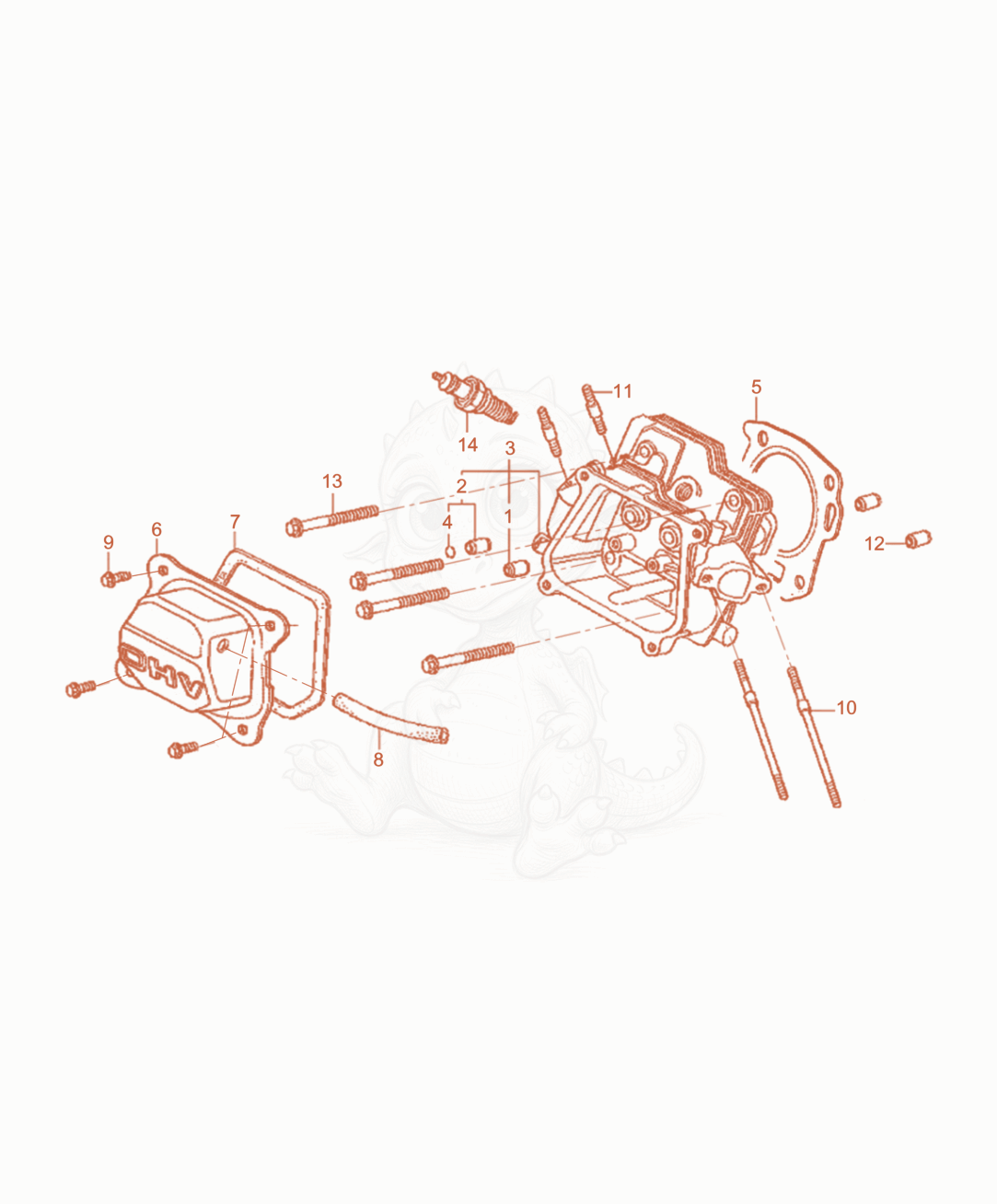Despiece del Cylinder Head de una máquina Wacker Neuson VP1135AU, con globos numerados