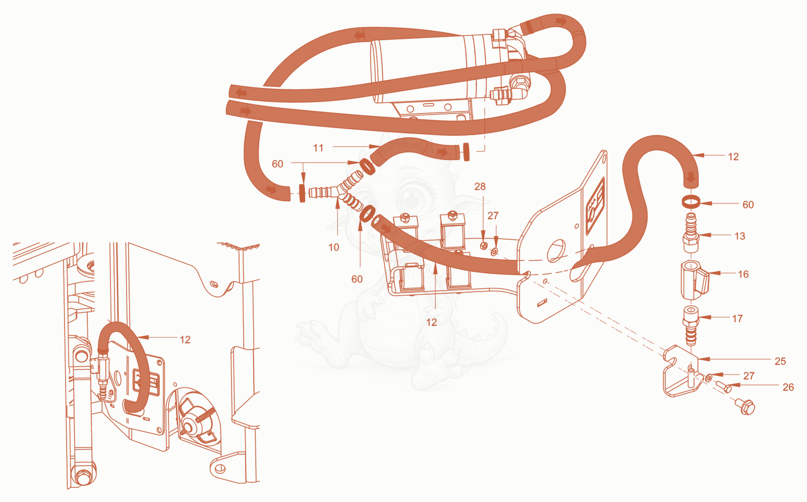 Exploded parts diagram of the antifreezing device of a Wacker Neuson RD28-120DPF, with numbered balloons