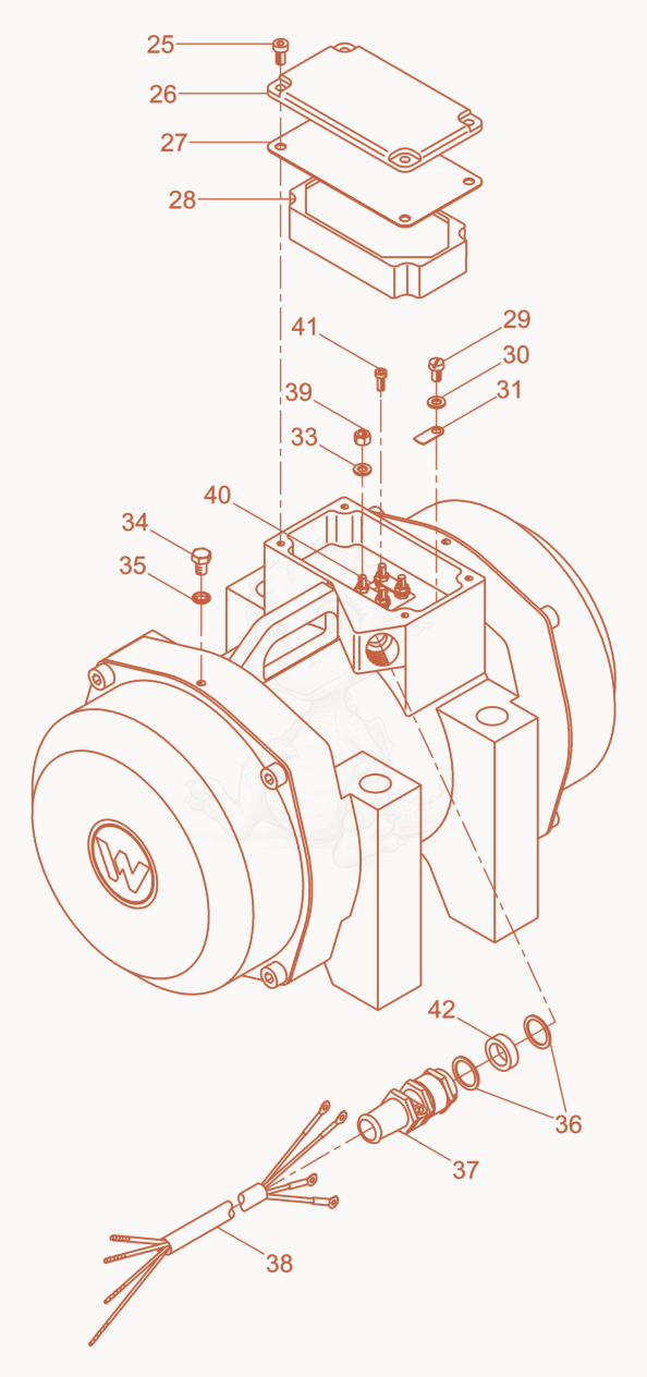 Exploded parts diagram of the External Vibrator cpl. of a Wacker Neuson AR75/3,6/230/400, with numbered balloons