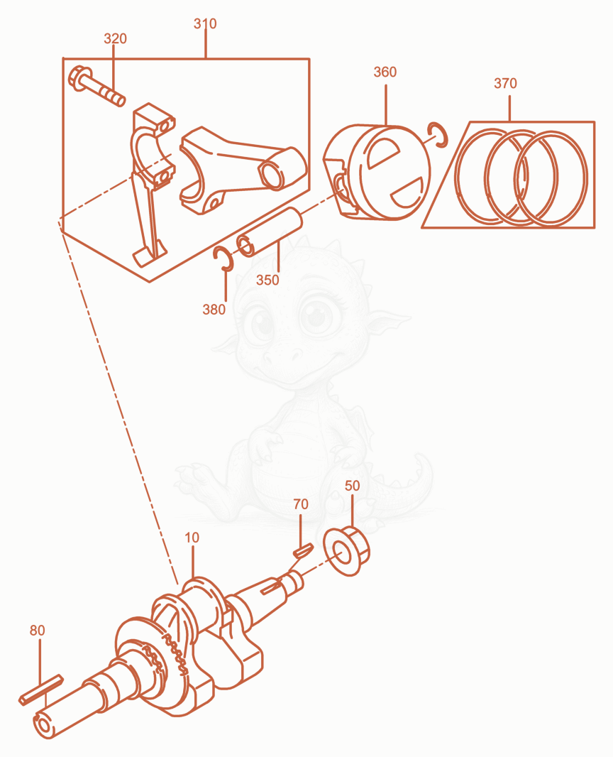 Exploded parts diagram of the Crankshaft-Piston of a Wacker Neuson BPU3050, with numbered balloons