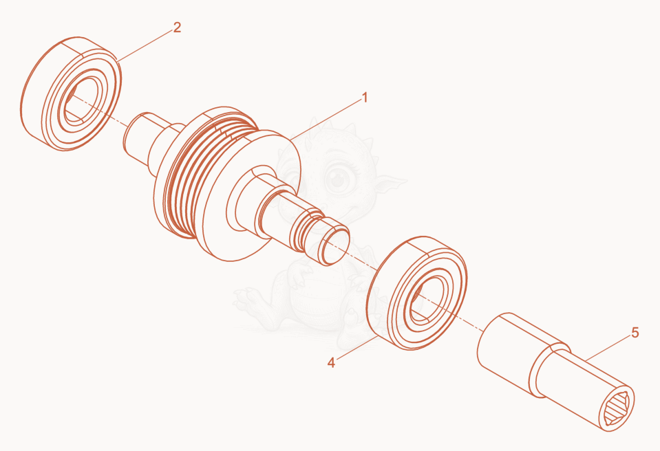 Exploded parts diagram of the Driving shaft of a Wacker Neuson L5000/225ANSI, with numbered balloons