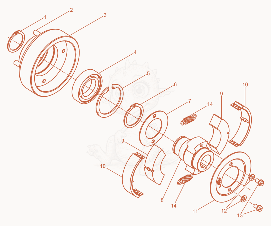Despiece del Centrifugal Clutch de una máquina Wacker Neuson DPU45YEHUS, con globos numerados
