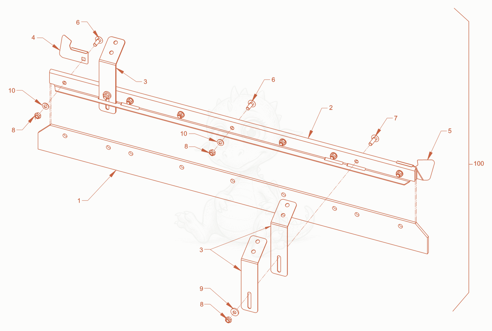 Exploded parts diagram of the rigid scraper of a Wacker Neuson RD40-130CDPF, with numbered balloons