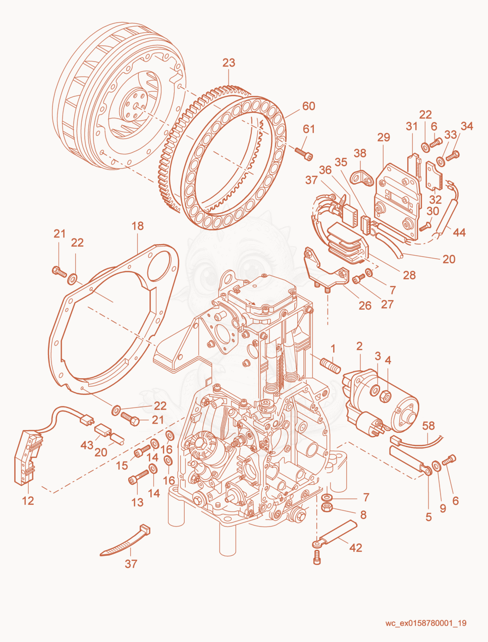 Exploded parts diagram of the Starter of a Wacker Neuson RD7H-ES, with numbered balloons