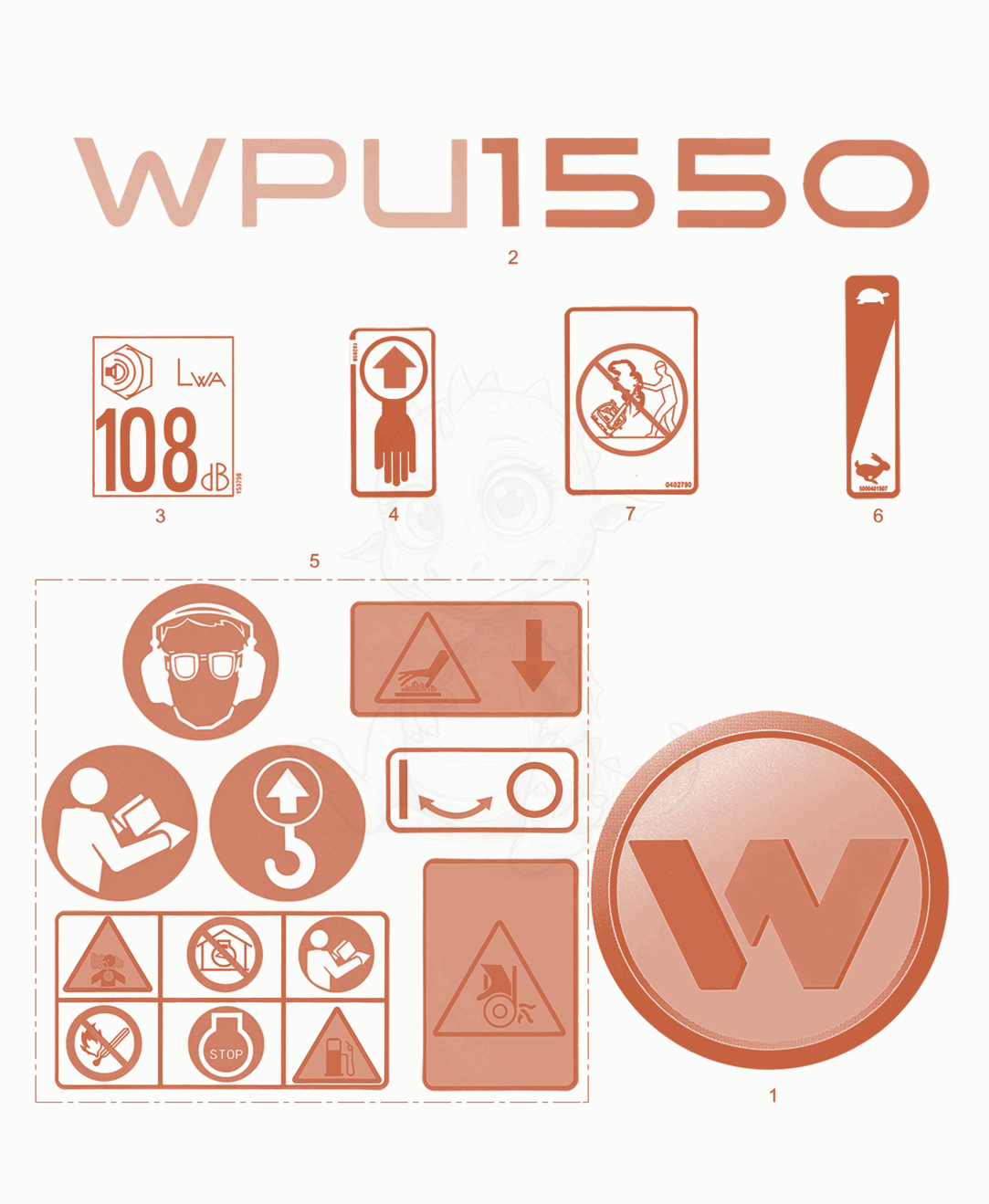 Despiece del Labels de una máquina Wacker Neuson WPU1550AW-CN, con globos numerados