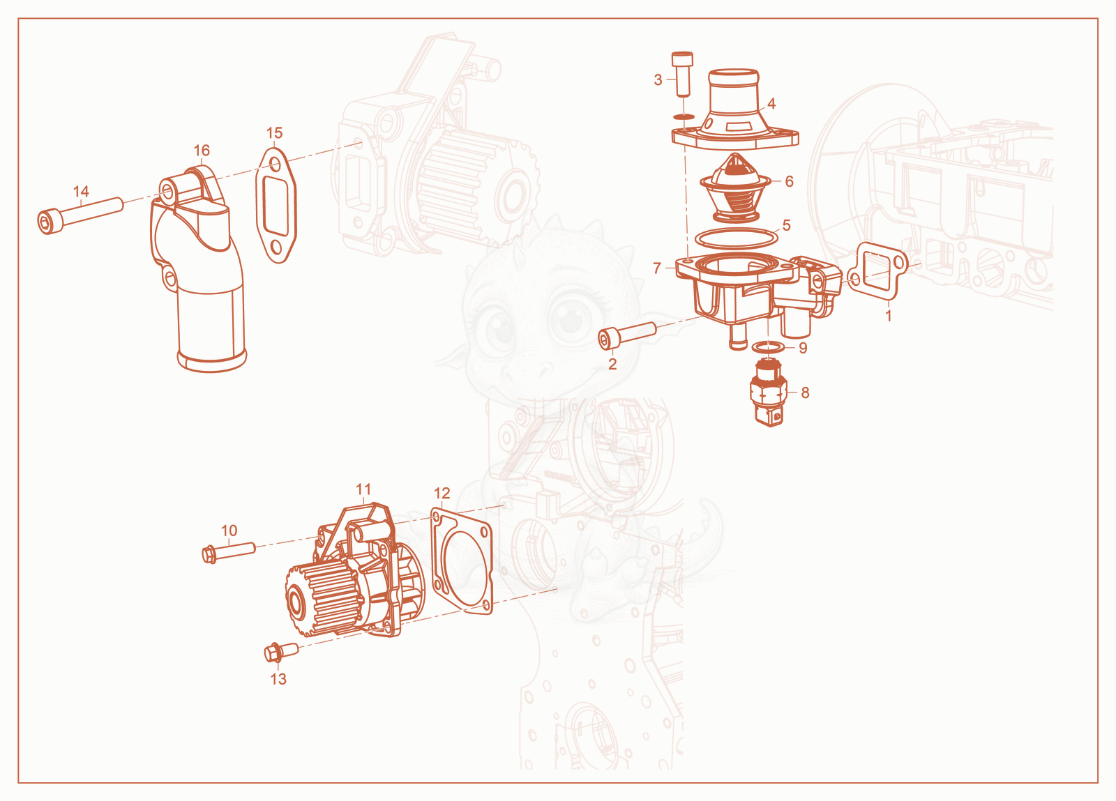 Exploded parts diagram of the Cooling System of a Wacker Neuson LTC4, with numbered balloons