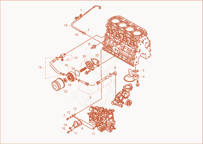 Exploded parts diagram of the lub oil system of a Wacker Neuson 3501AB, with numbered balloons
