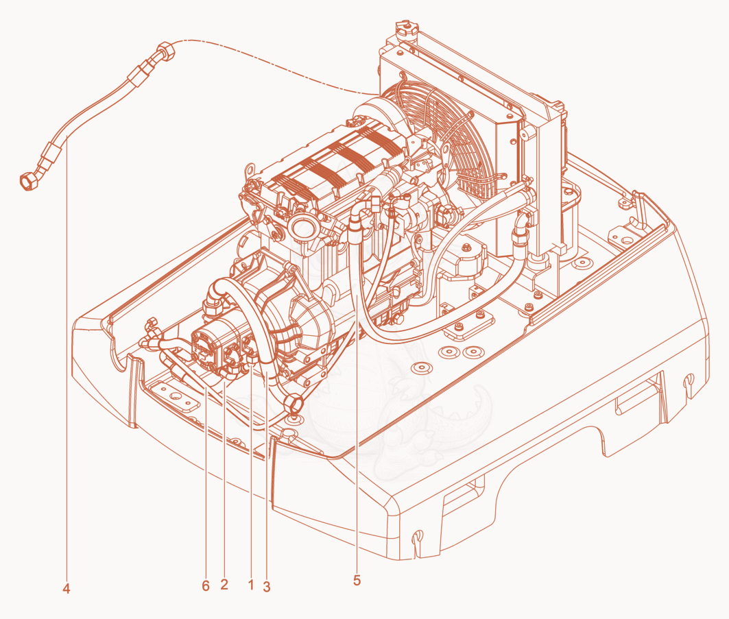 Exploded parts diagram of the Hydraulic hose System Upper mass of a Wacker Neuson DPU130LE, with numbered balloons