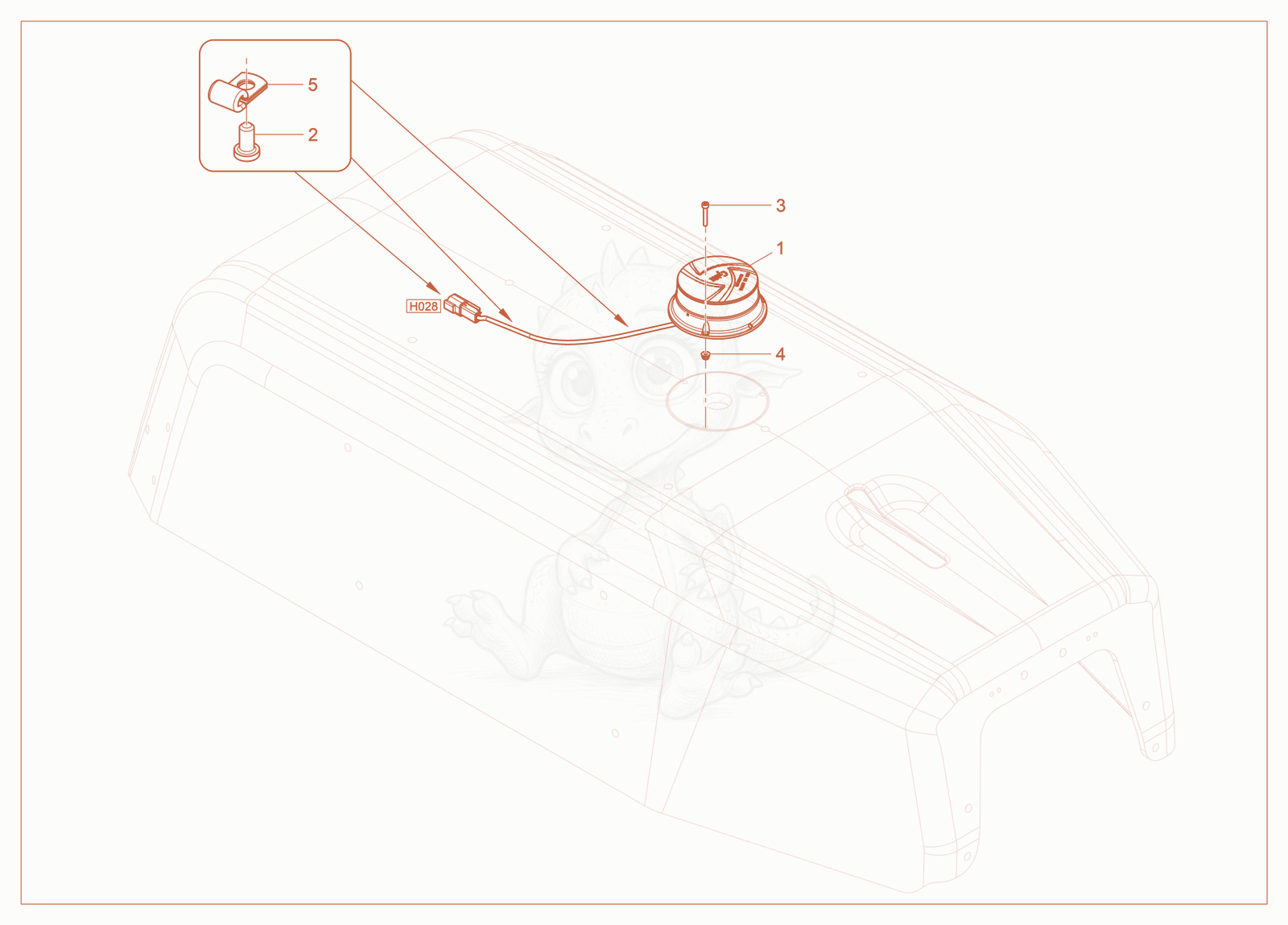 Exploded parts diagram of the Strobe Light of a Wacker Neuson HTC15, with numbered balloons