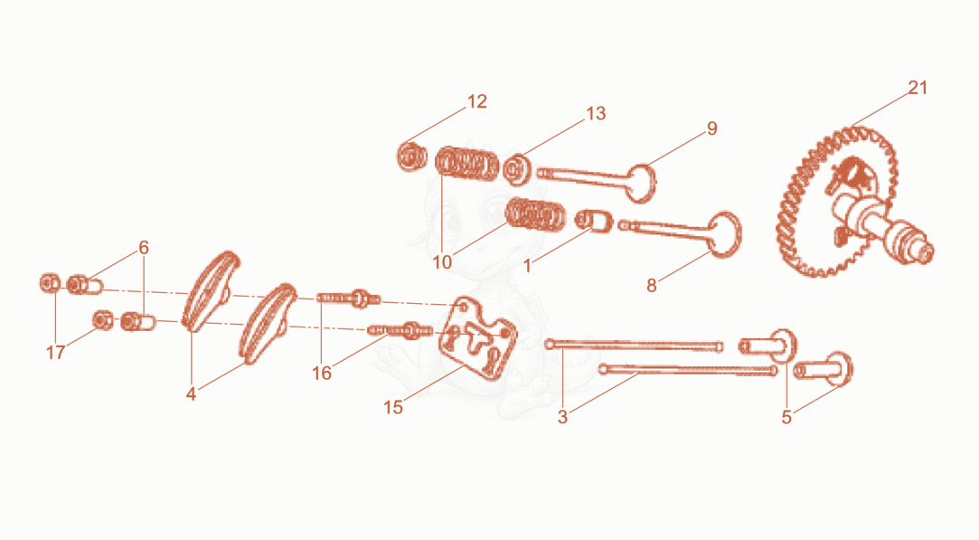 Despiece del Camshaft de una máquina Wacker Neuson RD7AFBHRC, con globos numerados