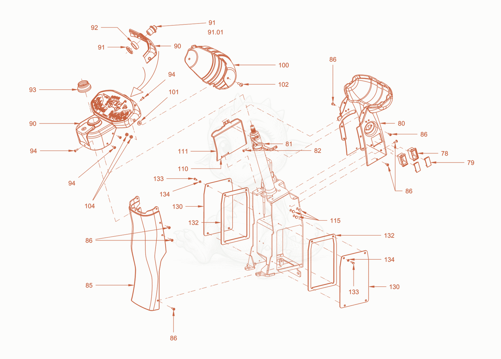Exploded parts diagram of the canopies and covers of a Wacker Neuson RD28-120CUS, with numbered balloons