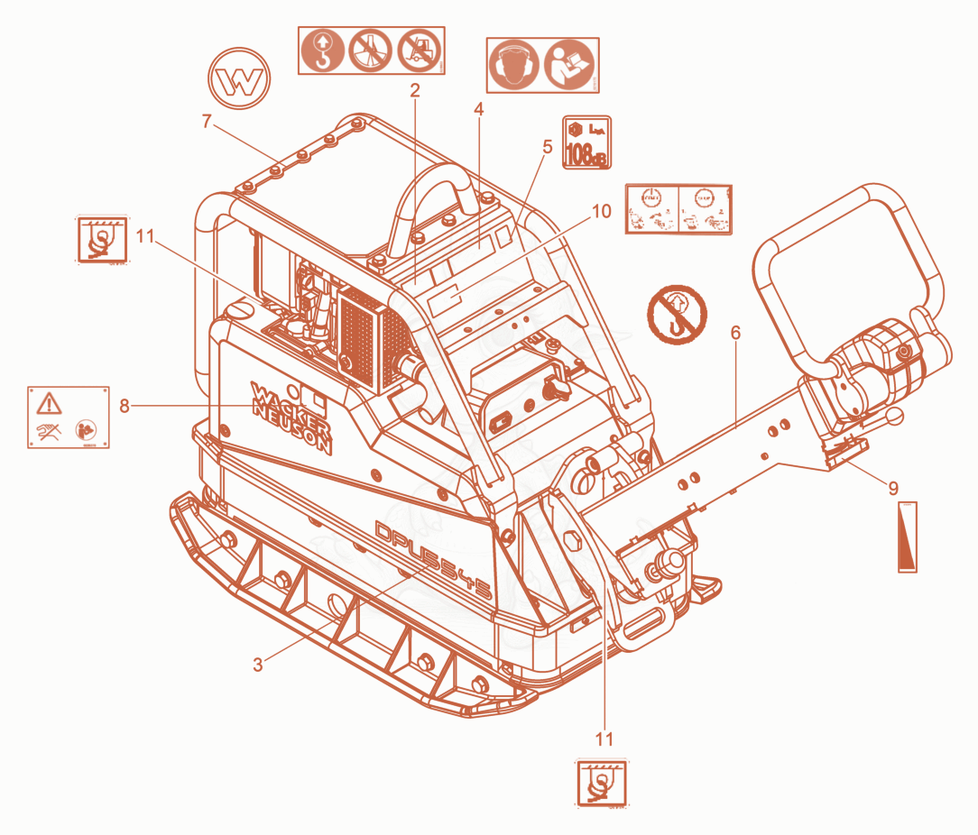 Exploded parts diagram of the Labels of a Wacker Neuson DPU5545HEH, with numbered balloons