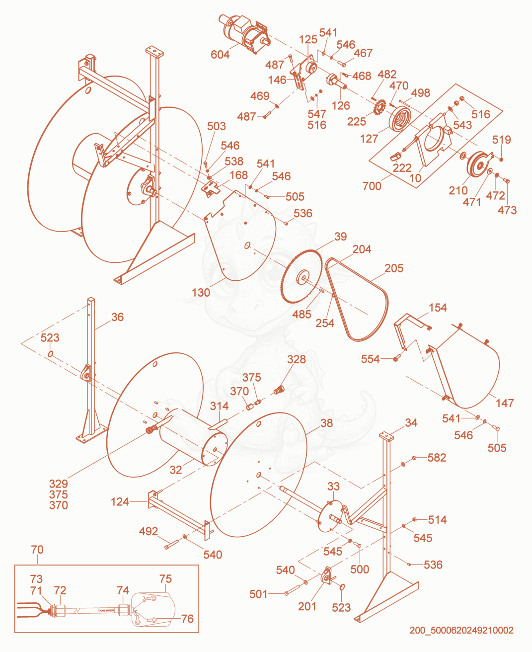 Exploded parts diagram of the Reel cpl. of a Wacker Neuson HP252, with numbered balloons