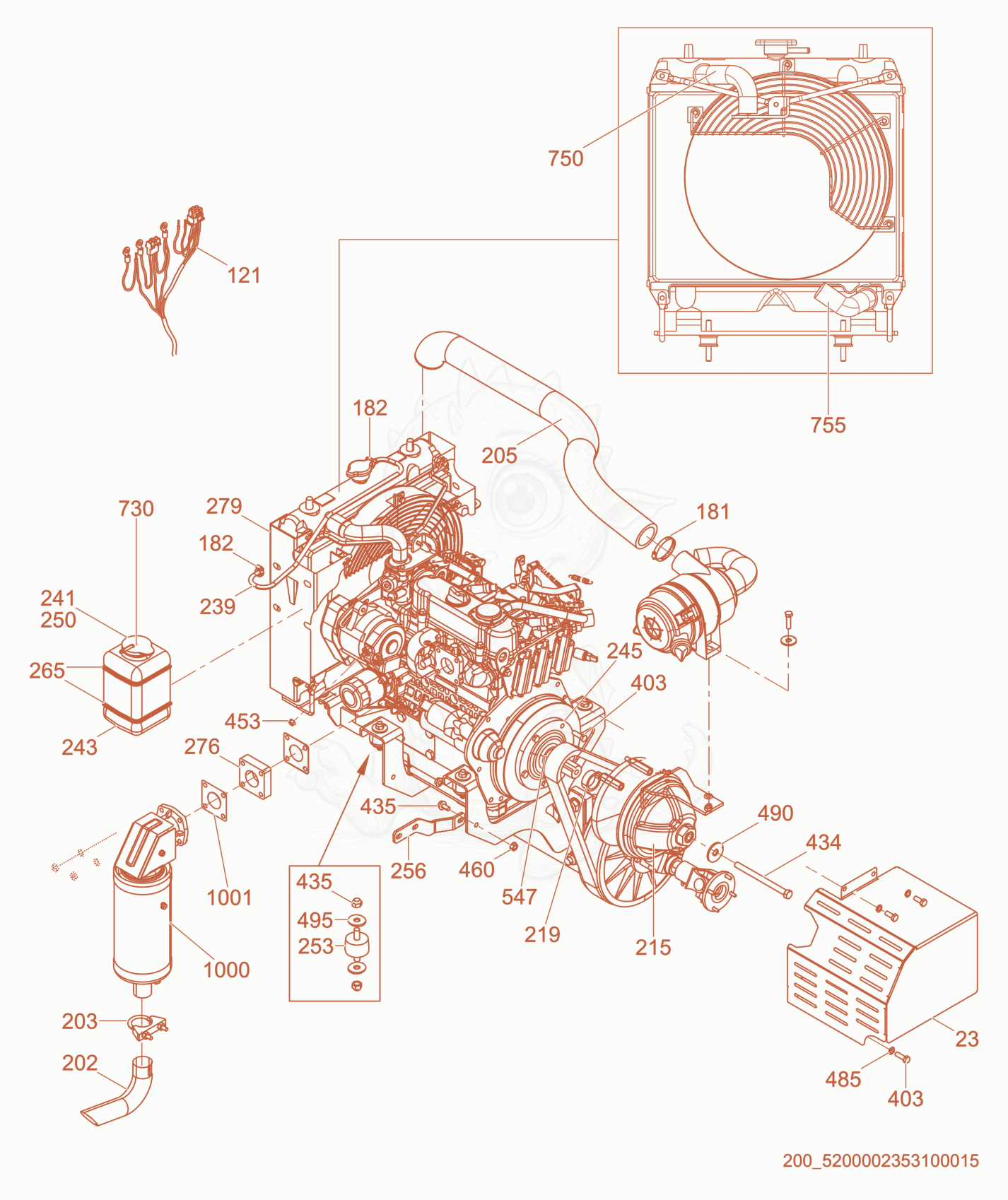 Exploded parts diagram of the Engine Compartment of a Wacker Neuson CRT48-33KDF, with numbered balloons