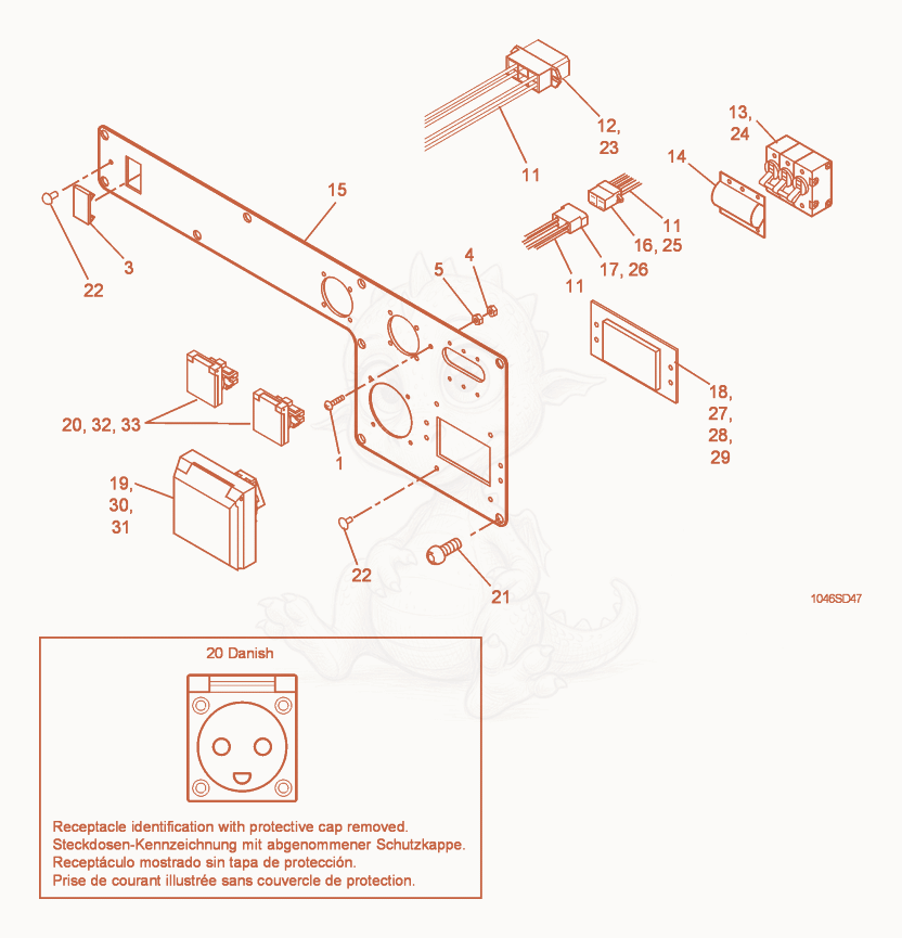 Exploded parts diagram of the Control Panel w/o Earth Leakage Circuit Breaker of a Wacker Neuson GS5.7A, with numbered balloons