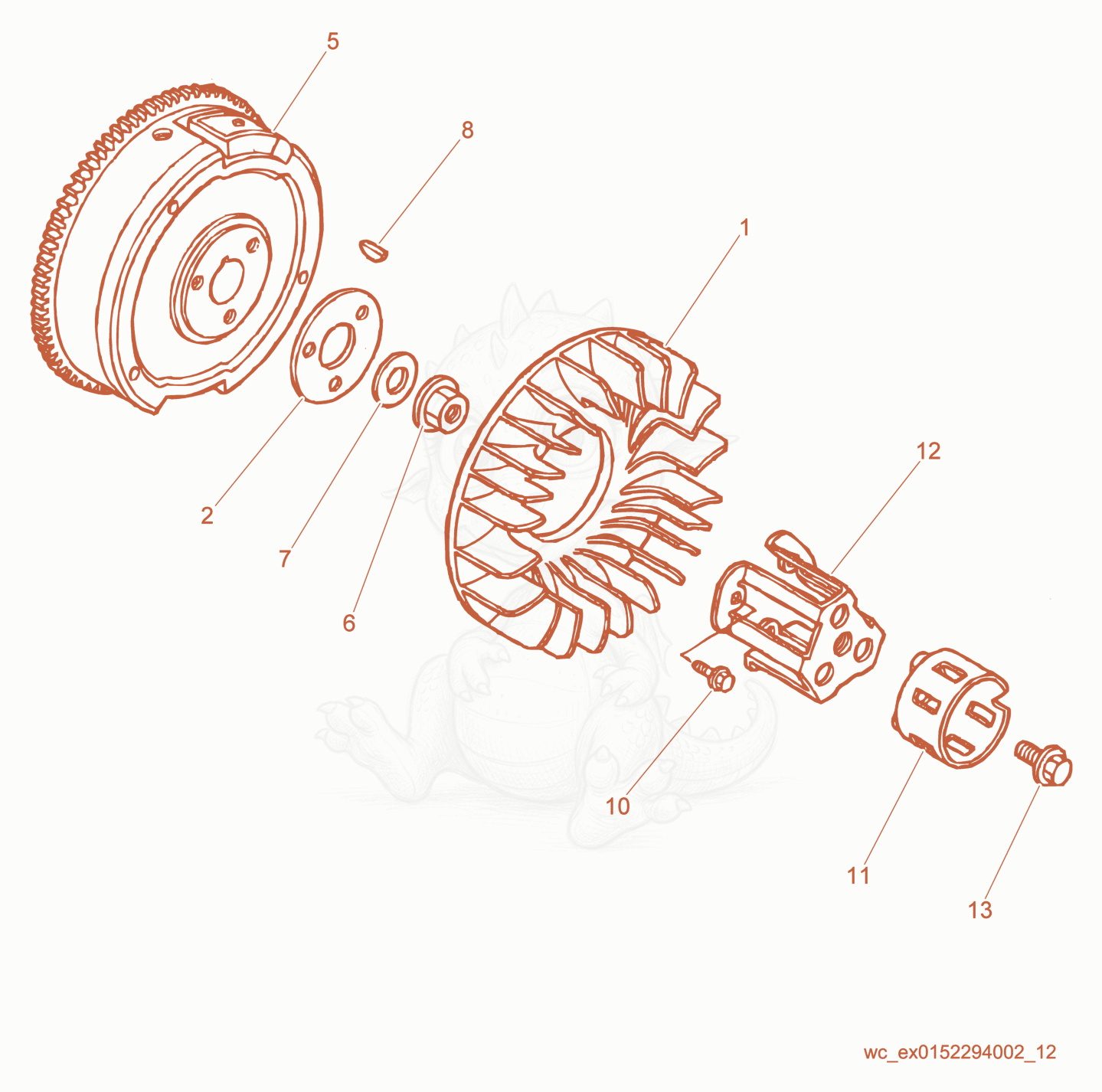 Exploded parts diagram of the Flywheel of a Wacker Neuson GS12AI, with numbered balloons