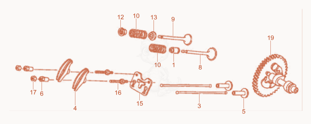 Despiece del Camshaft de una máquina Wacker Neuson BT48A, con globos numerados
