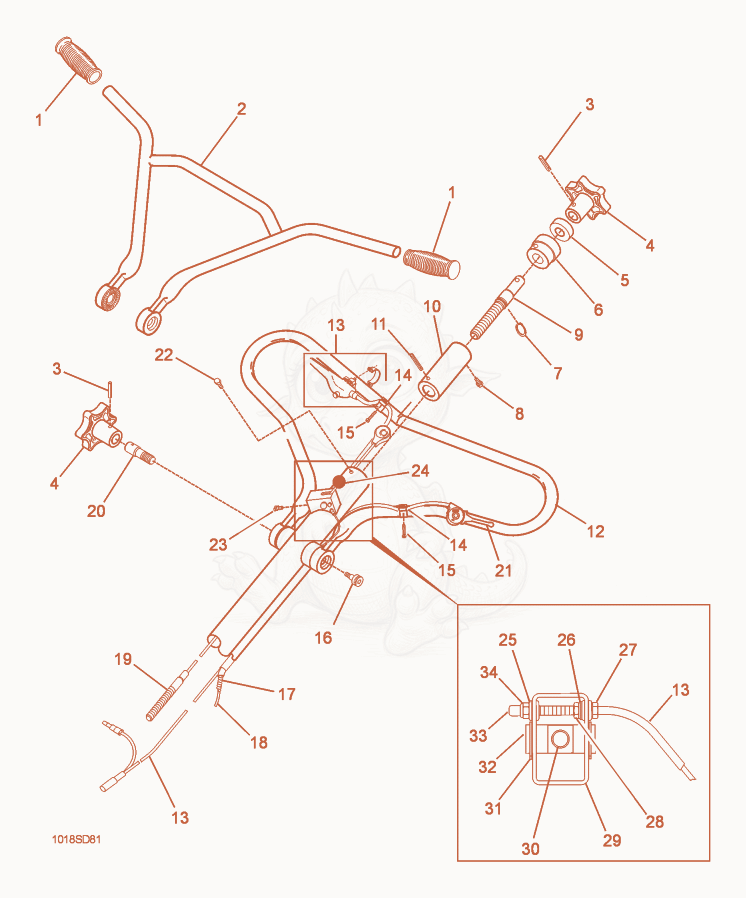 Exploded parts diagram of the Upper Handle of a Wacker Neuson CT36AGT-E, with numbered balloons