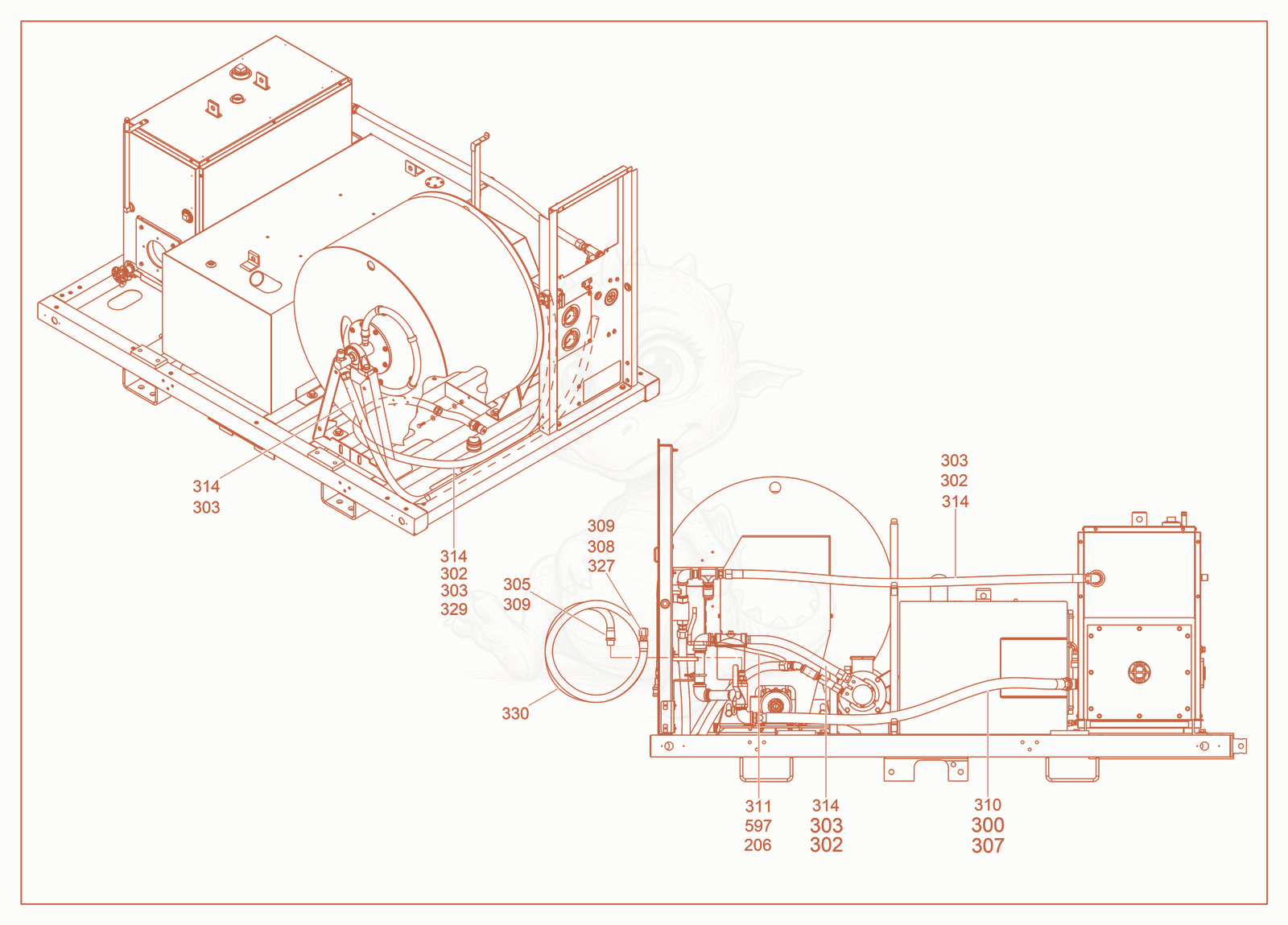 Exploded parts diagram of the Hoses of a Wacker Neuson HSH380S, with numbered balloons