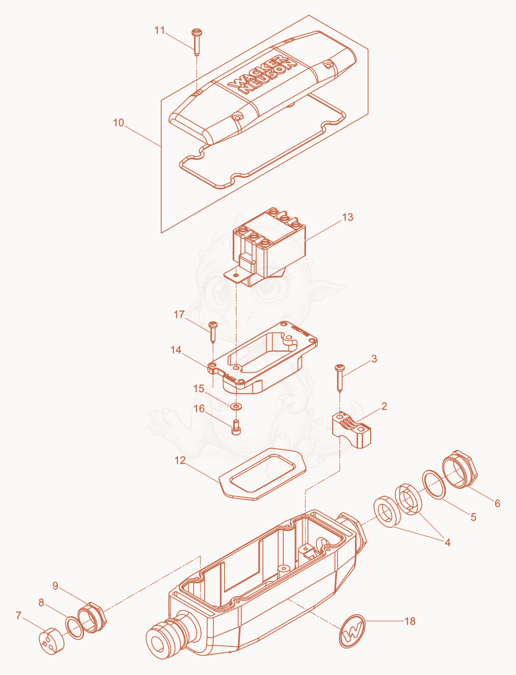 Exploded parts diagram of the Switch box cpl. of a Wacker Neuson IREN57K10MGV, with numbered balloons