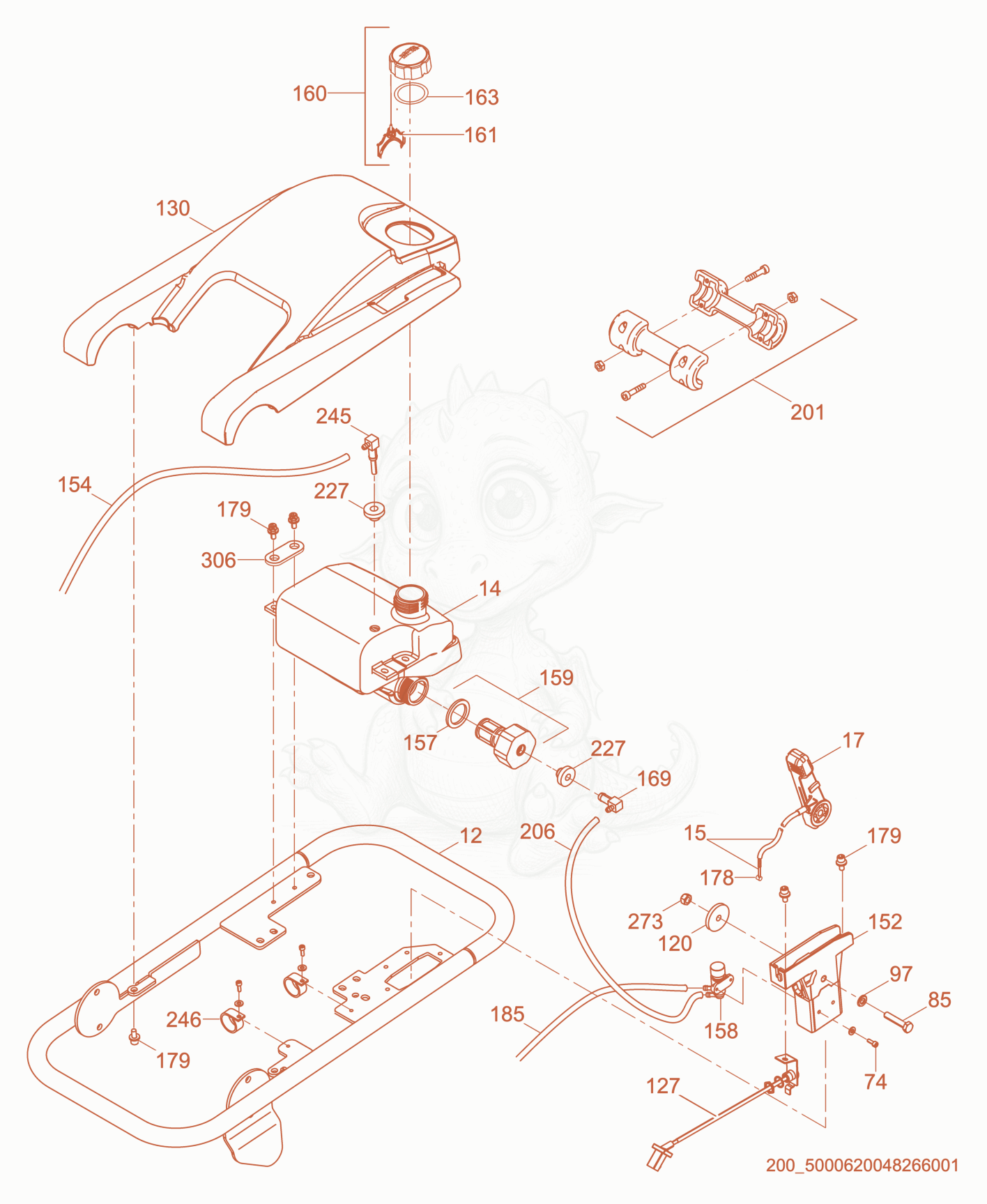 Exploded parts diagram of the Guide Handle cpl. of a Wacker Neuson BS50-2, with numbered balloons