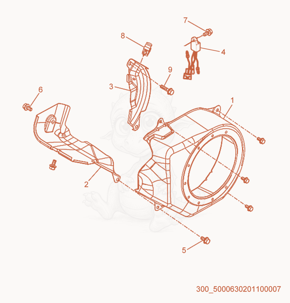 Exploded parts diagram of the Blower Housing of a Wacker Neuson MG3SD, with numbered balloons