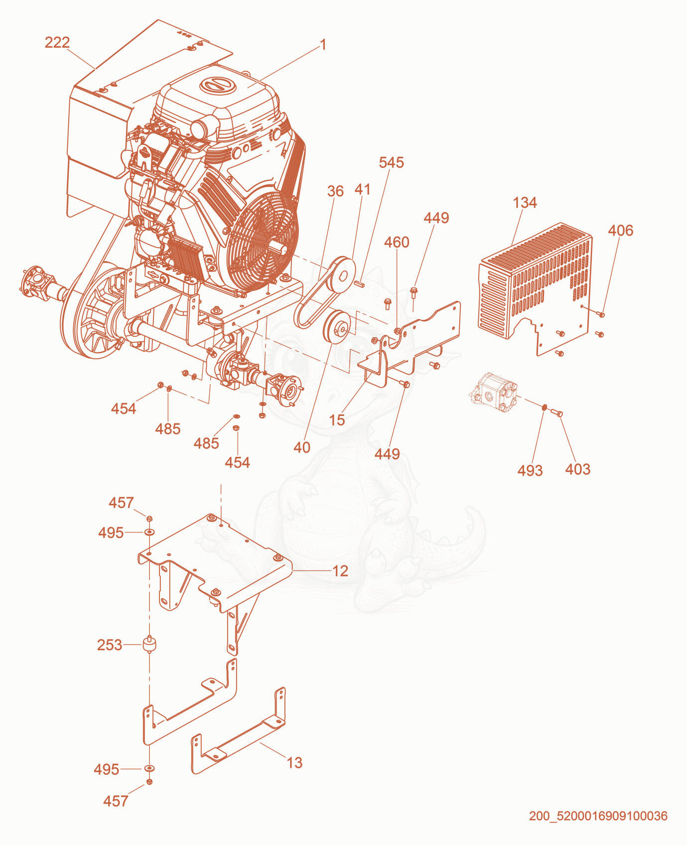 Exploded parts diagram of the Engine Compartment of a Wacker Neuson CRT48-35V-PS, with numbered balloons