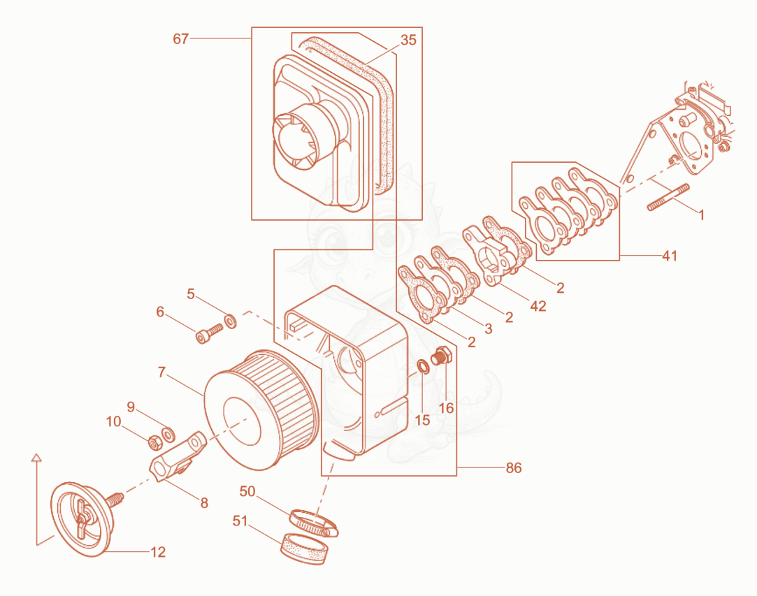 Exploded parts diagram of the Air Cleaner of a Wacker Neuson RD7HF, with numbered balloons