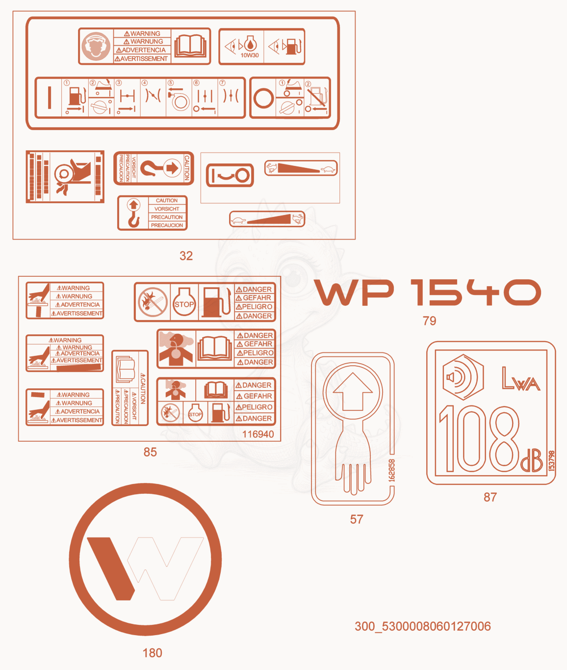 Despiece del Labels de una máquina Wacker Neuson WP1540A, con globos numerados