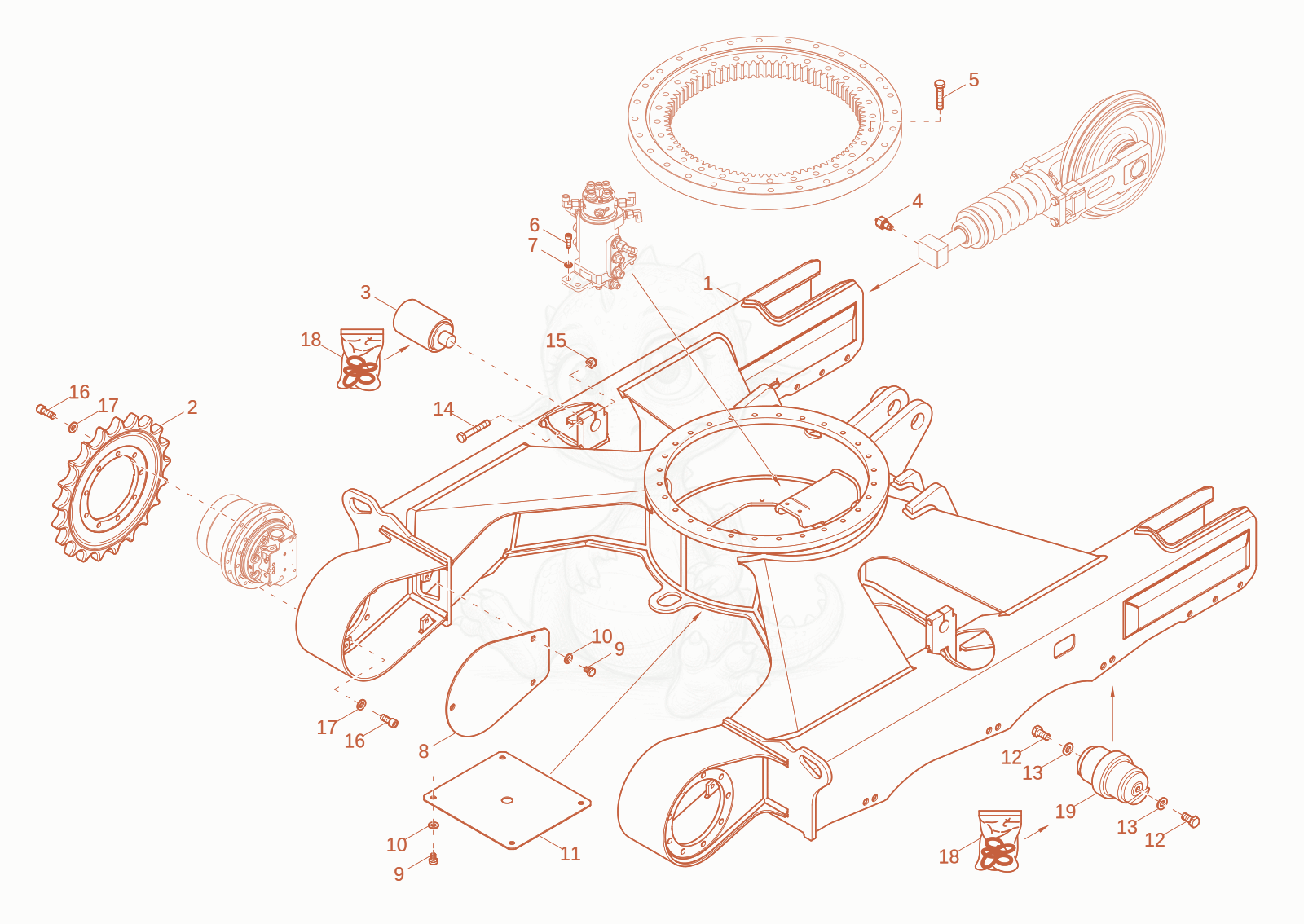 Exploded parts diagram of the UNDERCARRIAGE of a Wacker Neuson EZ26E, with numbered balloons