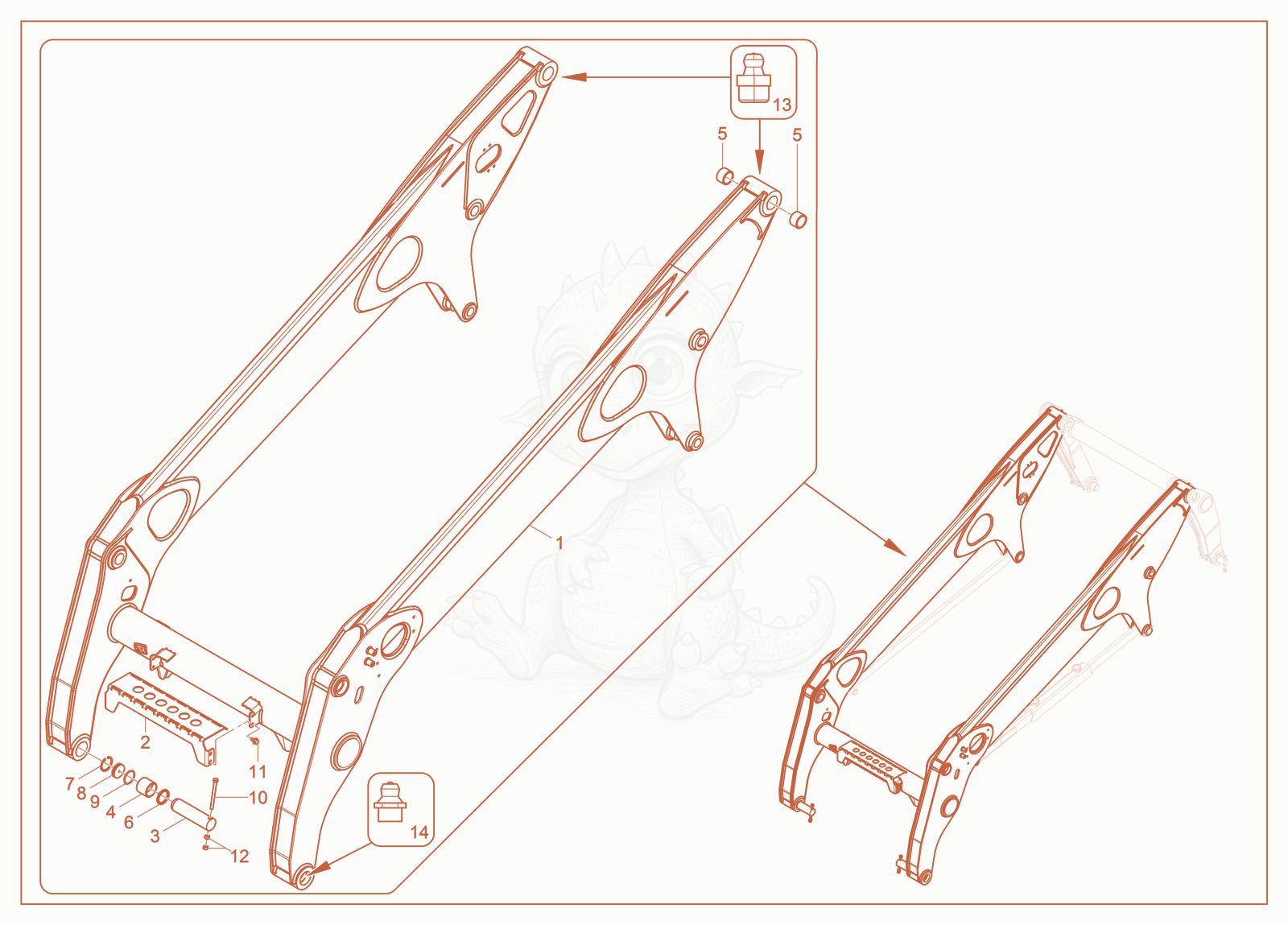 Exploded parts diagram of the LIFT ARM of a Wacker Neuson ST45, with numbered balloons