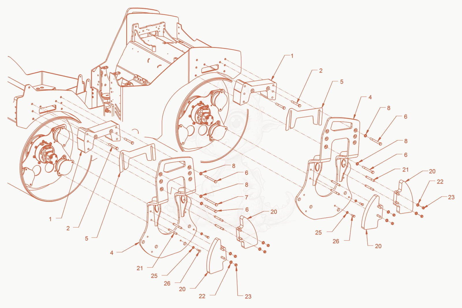 Exploded parts diagram of the suspension of a Wacker Neuson RD45-140O, with numbered balloons
