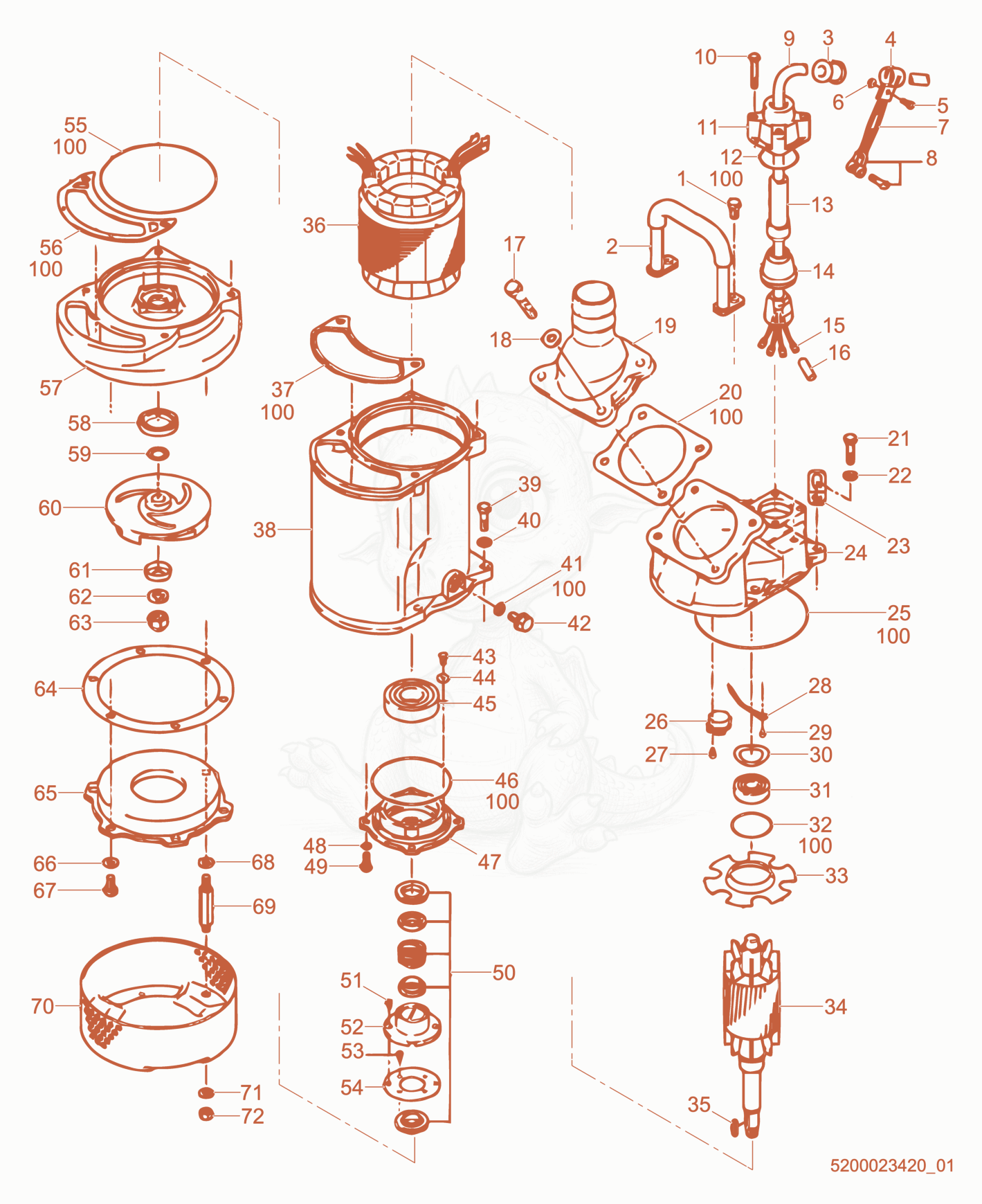 Exploded parts diagram of the Pump Components of a Wacker Neuson PS23703, with numbered balloons