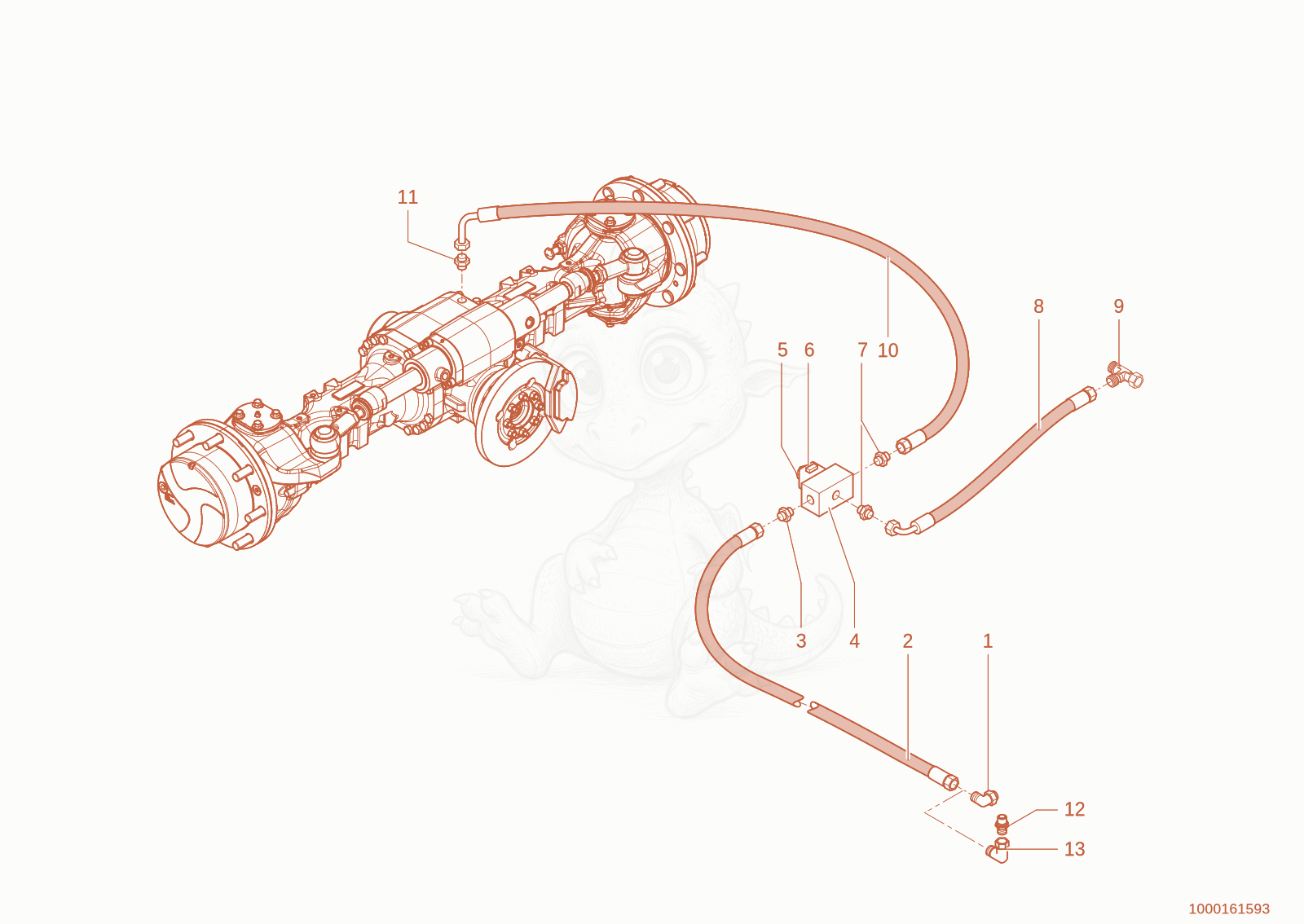 Exploded parts diagram of the differential lock of a Wacker Neuson 1150, with numbered balloons