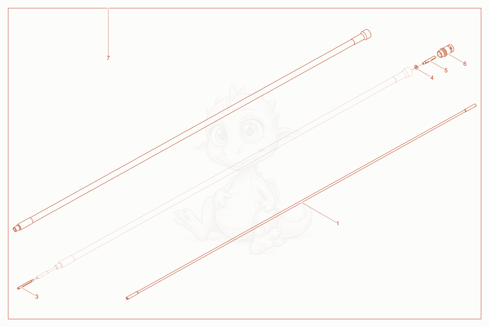 Despiece del Flex Shafts SM 7E de una máquina Wacker Neuson M2500/120US, con globos numerados