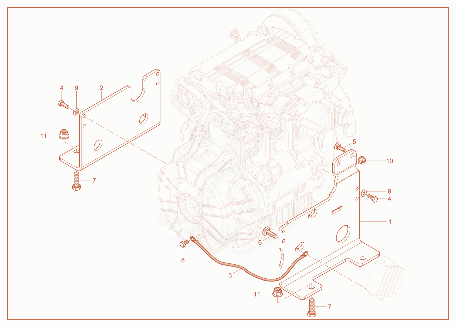 Exploded parts diagram of the Engine Bedding of a Wacker Neuson RTLX-SC3, with numbered balloons