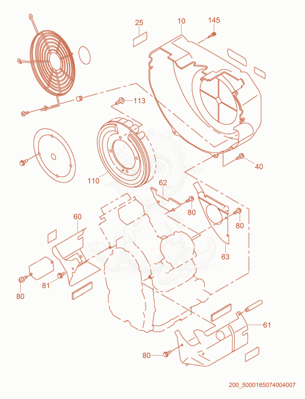 Exploded parts diagram of the Blower Housing of a Wacker Neuson CRT36-25, with numbered balloons