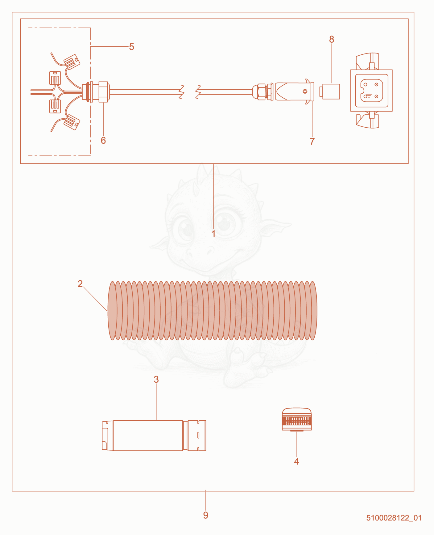Despiece del Exhaust pipe kit de una máquina Wacker Neuson HI110D, con globos numerados