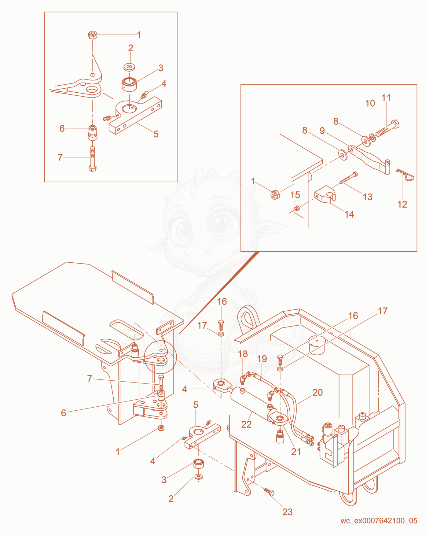 Exploded parts diagram of the Articulated Steering Joint/Steering Cylinder of a Wacker Neuson RT820HT, with numbered balloons