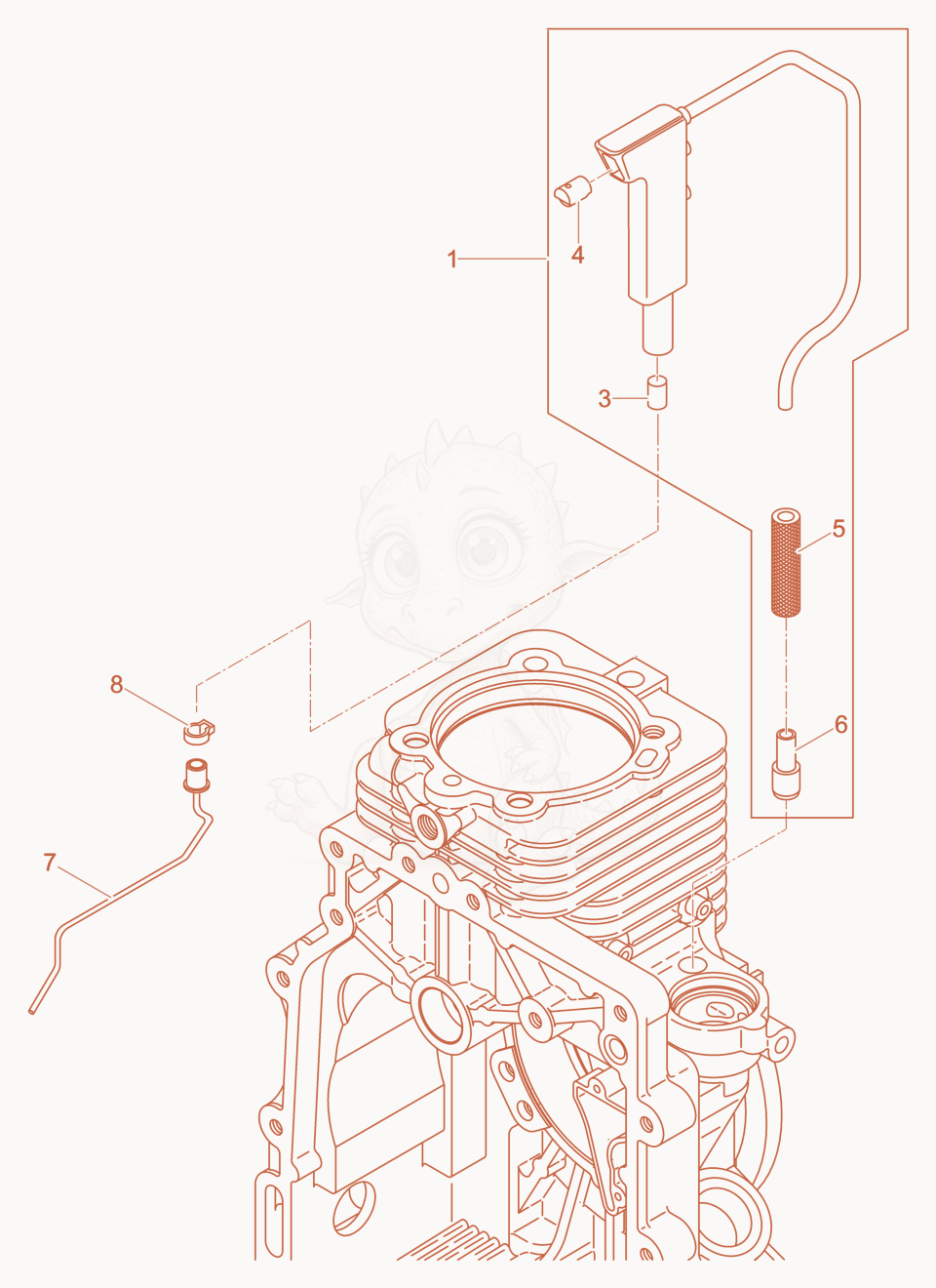 Exploded parts diagram of the Crankcase Breathing System of a Wacker Neuson DPU3750HTSUS, with numbered balloons