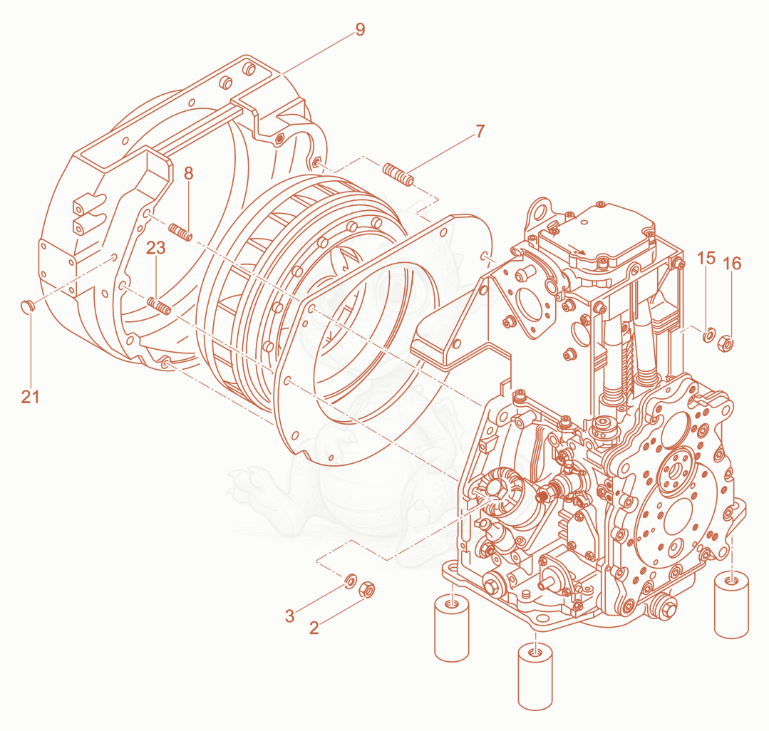 Exploded parts diagram of the Coupling housing of a Wacker Neuson DPU5545HEHAP, with numbered balloons