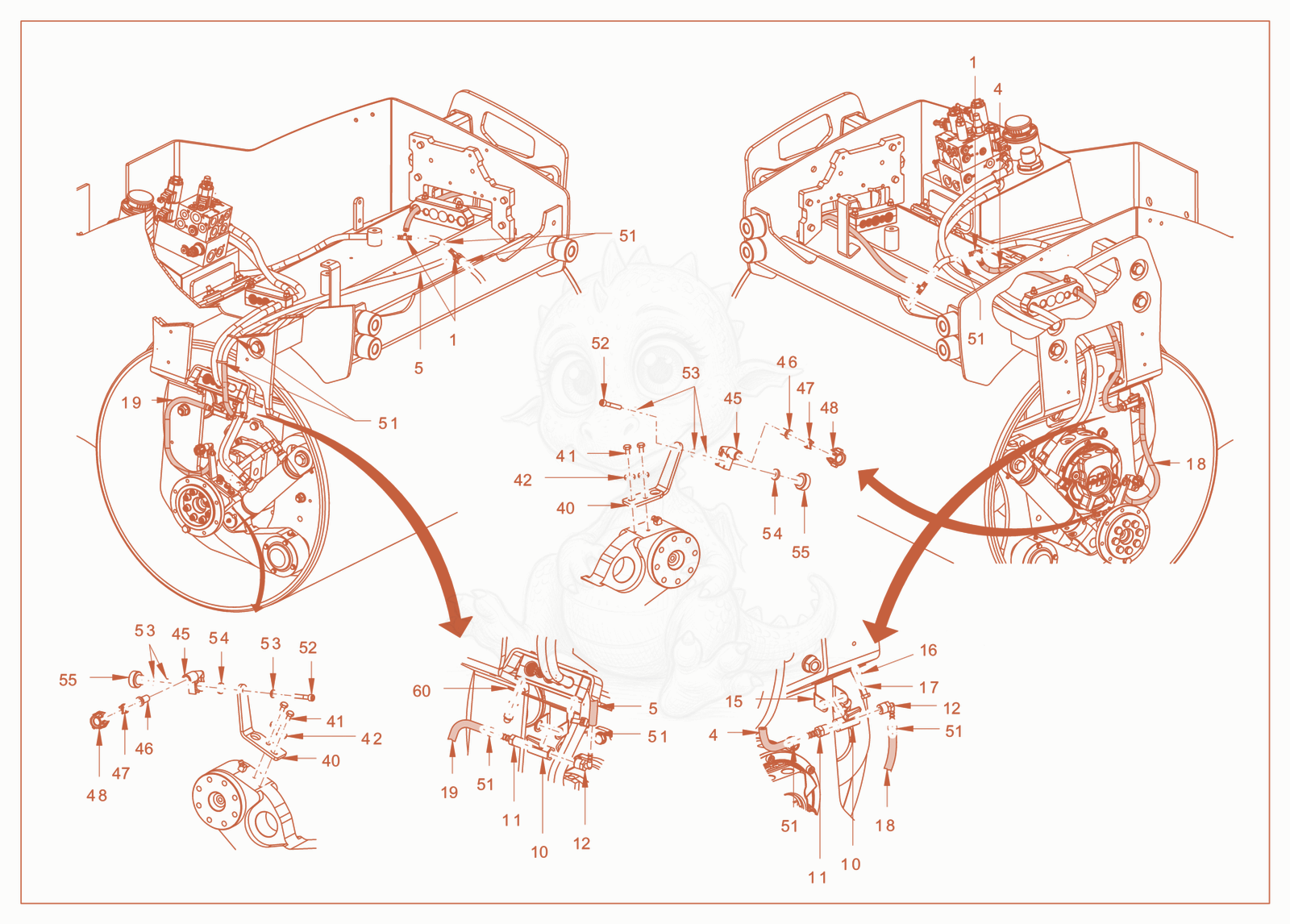 Exploded parts diagram of the sprinkling of a Wacker Neuson RD24-100OUS, with numbered balloons