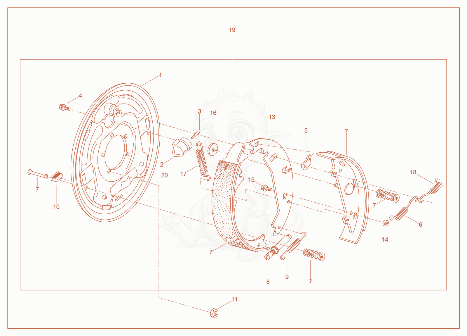 Exploded parts diagram of the Surge Brake of a Wacker Neuson G150, with numbered balloons