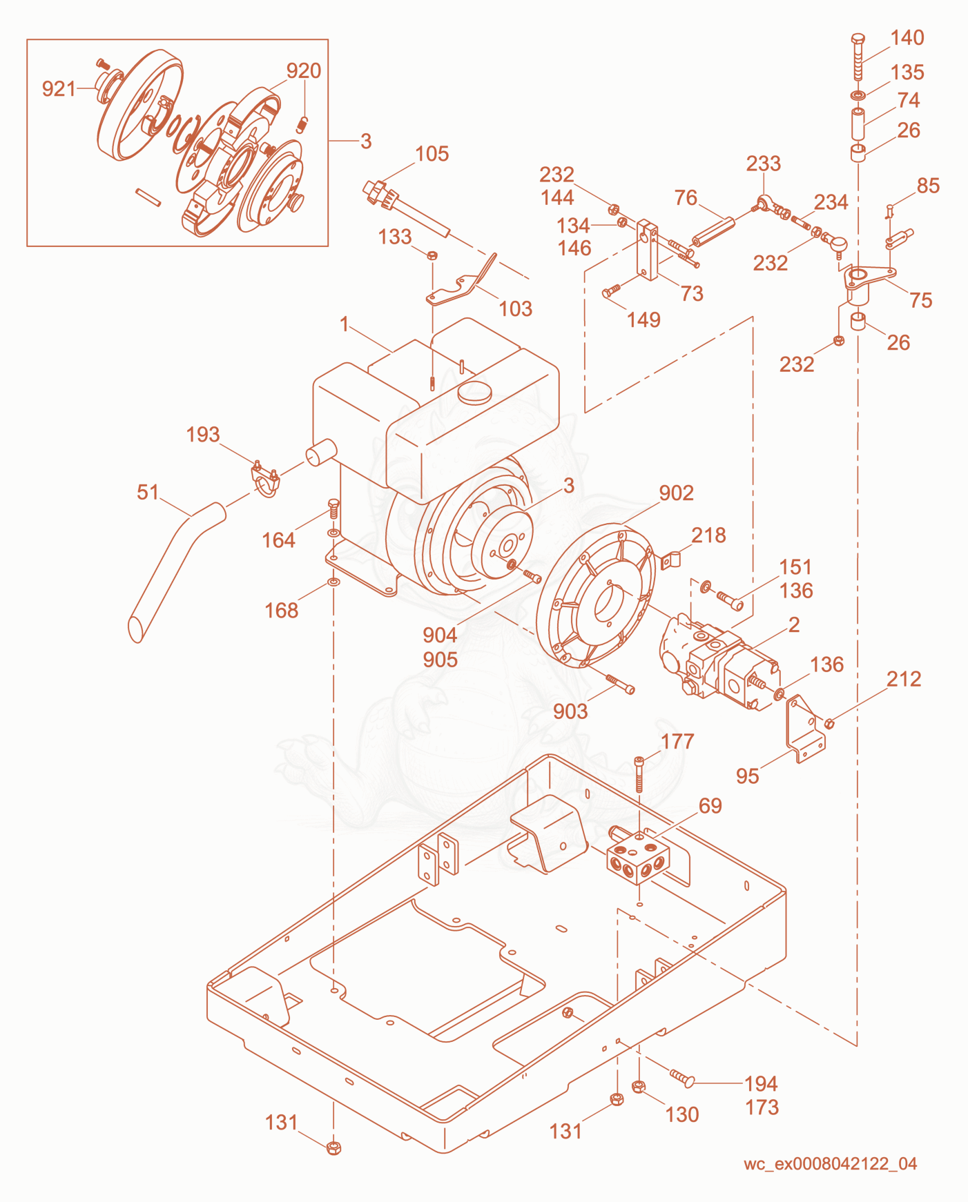 Exploded parts diagram of the Engine Compartment of a Wacker Neuson RD7H, with numbered balloons