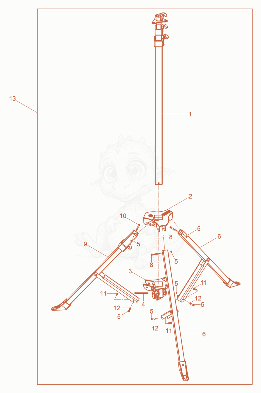Exploded parts diagram of the tripod of a Wacker Neuson LBS80M/230/50, with numbered balloons